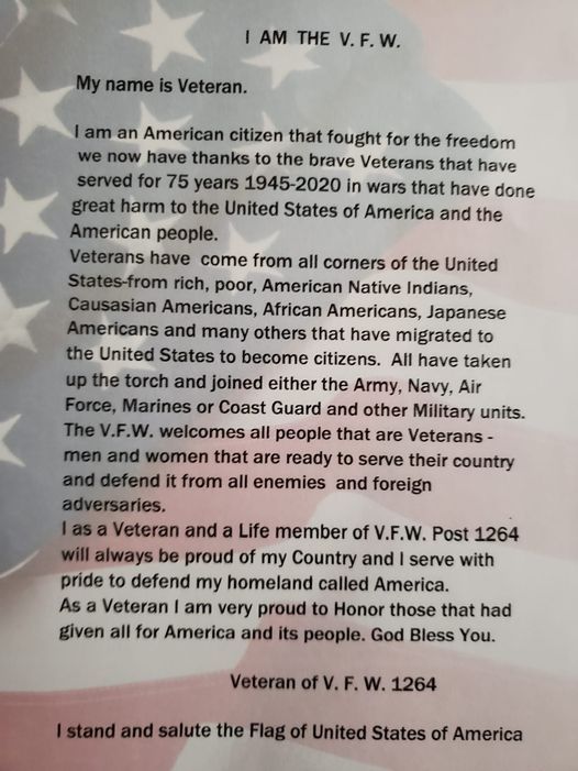 This was written by a member of our Post.  As we celebrate Veterans Day,  let us not forget the ones who are no longer with us and the ones still serving guarding the walls of Freedom.